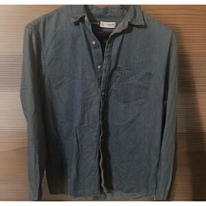 Dark Wash Blue Heavy Duty Denim Jean Button-down Shirt XL NWOT